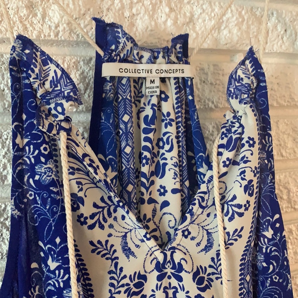 COLLECTIVE CONCEPTS BLUE & WHITE SUN DRESS